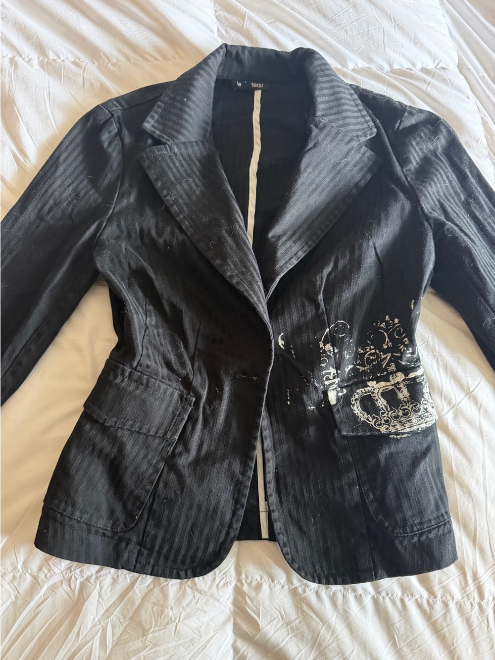 Le Chateau Y2K Cotton Blazer with Tattoo Crown Graphic